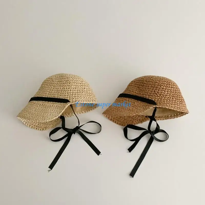 

090B Lovely Baby Girl Straw Hat Toddler Summer Beach- Hats with Chin Strap Sun Hats for Kids Girls Summer Holiday