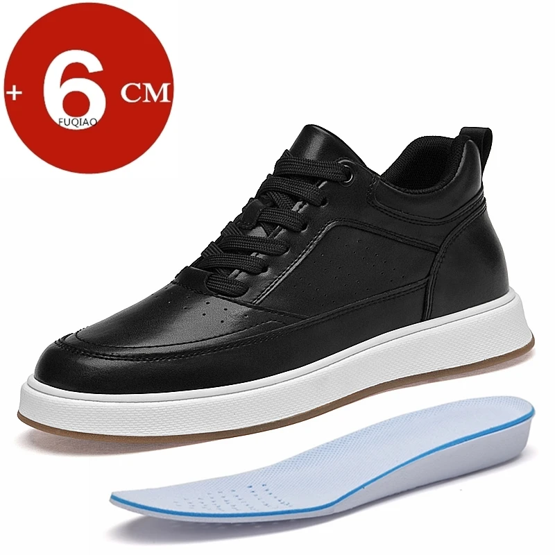 6CM Hidden Height Lift Men Leather Elevator Shoes Invisible Height Increasing Sneakers Anti Slip Platform Walking Skate Shoes