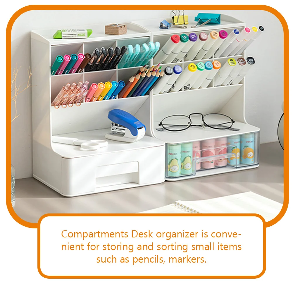 

Desktop Organizer Pen Holder Storage Box For Pencils Markers Stationery Office Study Desk Compartment Multifunctional