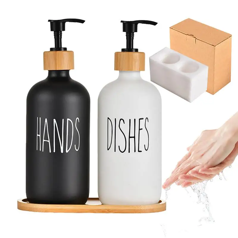 Bathroom Hand Soapbar Dispenser Set 2pcs Liquid Pump Bottles 500ml Capacity Refillable Crafted Artistic With Easy To Press Pump