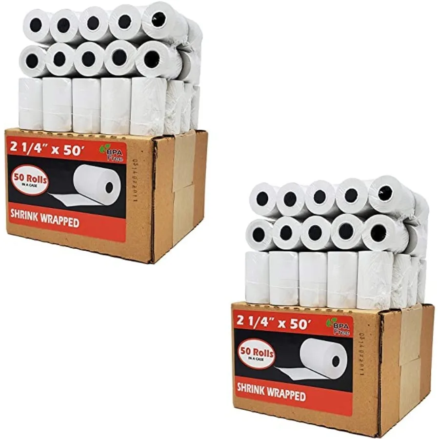 

100 Rolls 2 1/4 x 50 Thermal Paper Receipt Rolls 2.25 x 50 ft POS Cash Register fits all Credit Card Terminals Verifone VX520 I