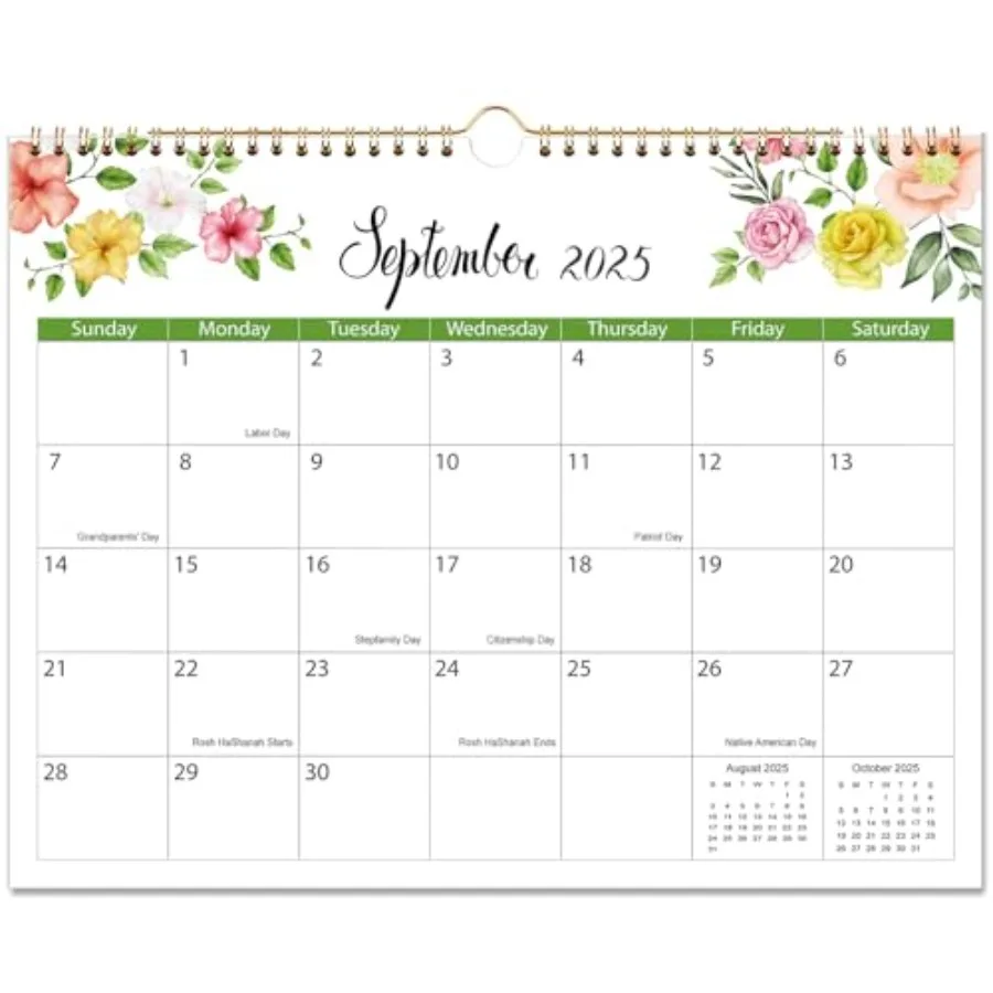 

Настенный календарь 20252026: Sep 2025 Dec 2026 16 месяцев 14,5 x 11,5 дюймов, ежемесячный подвесной календарь с двойным проволочным переплетом, подвесной крючок a