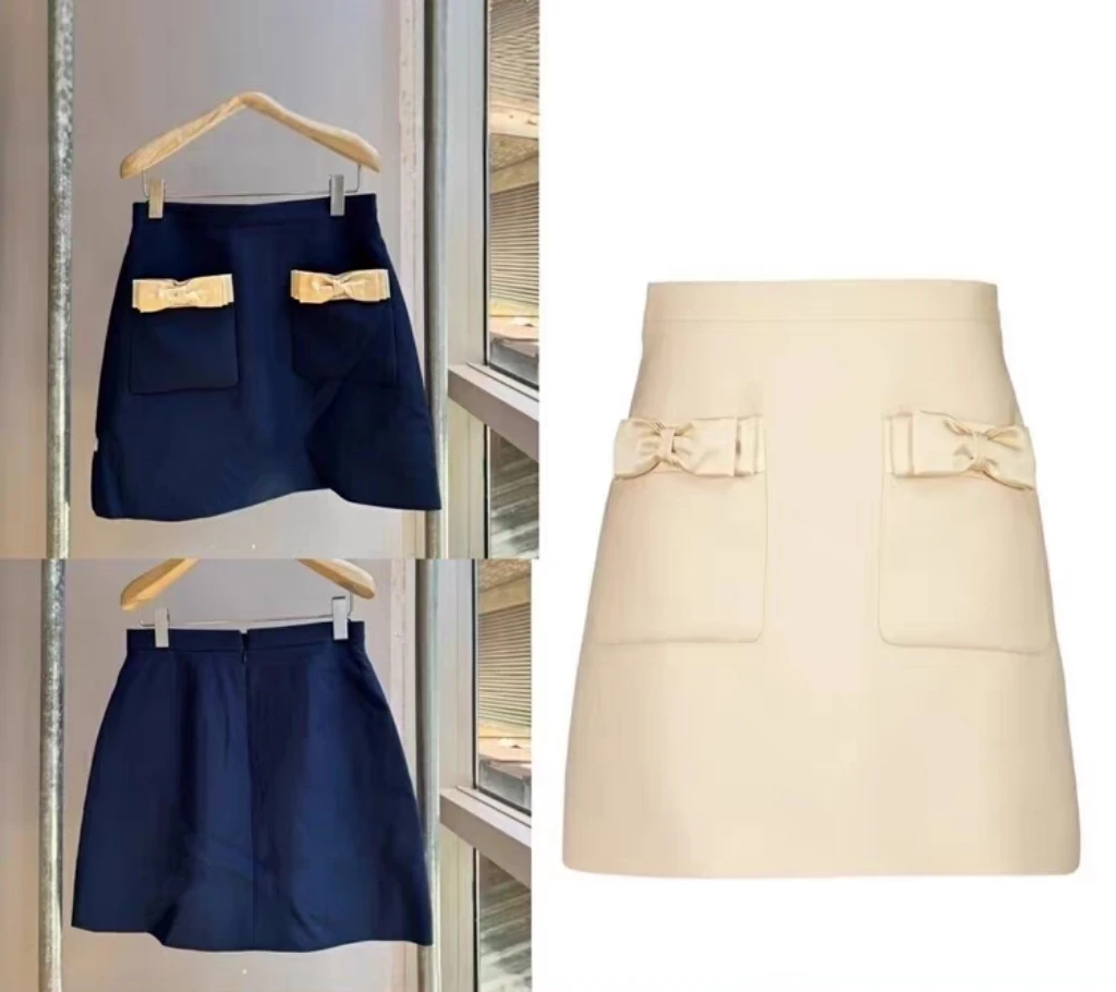 Classic  Knot High Waist A-Line  Skirt Women's Premium Fashion Autumn New Arrival Standard Fit Other Material