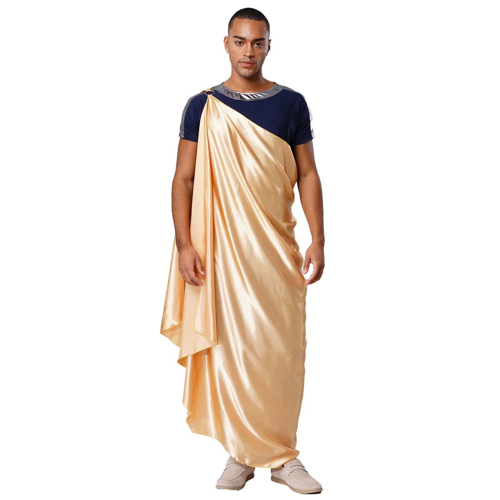 

Men Greek Preachers Priest Church Performance Outfit Short Sleeve Robe with One Shoulder Satin Cape for Theme Party Halloween