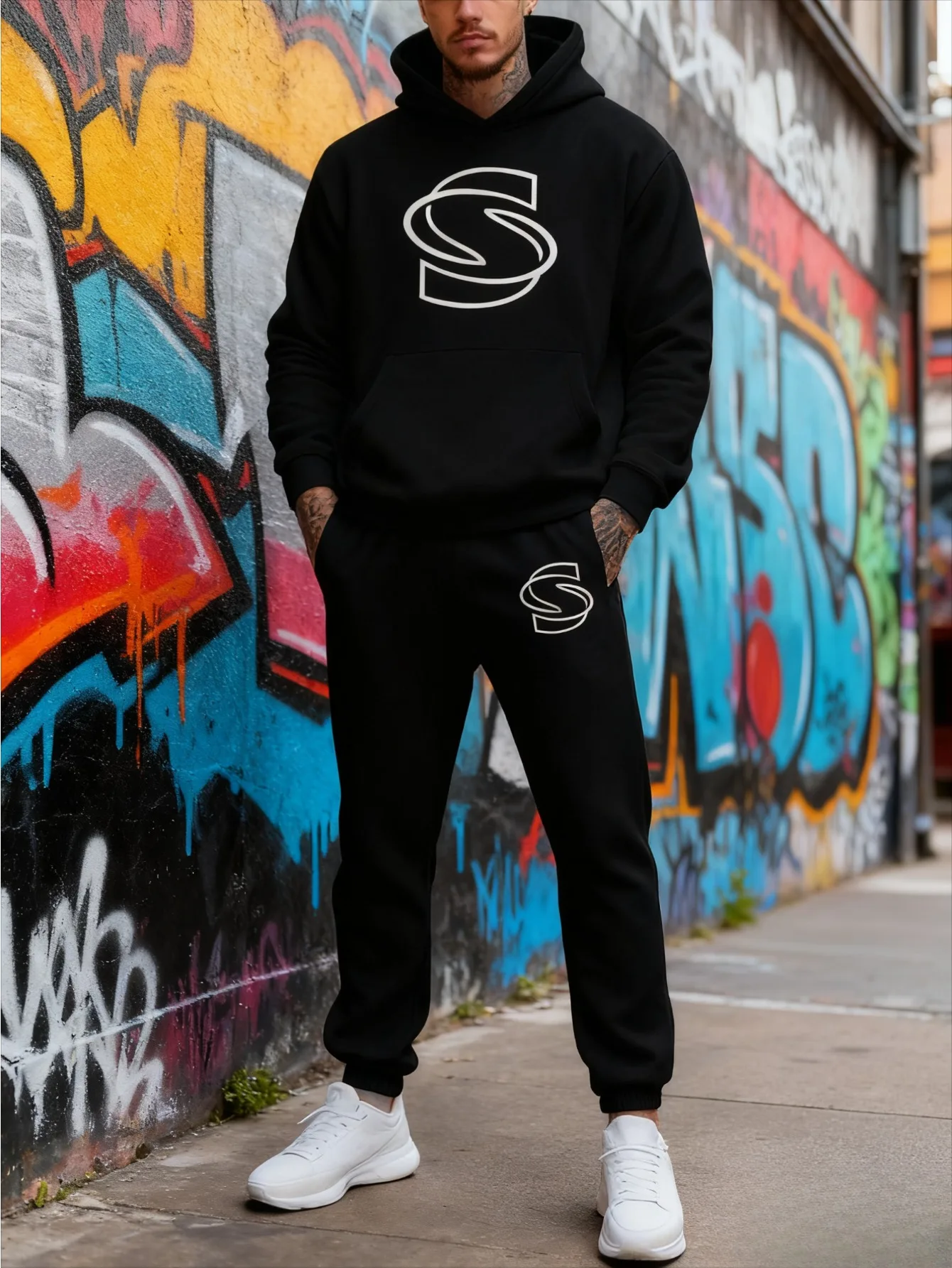 بدلة رياضية بغطاء للرأس بطباعة رقمية للرجال أوروبية وأمريكية - قماش سويت شيرت عالي الجودة وصديق للبشرة