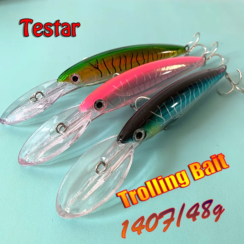 Testar Fishing Lure 140mm 48g Trolling Minnow Saltwater Boat Fish Slow Sinking Artificial Wobblers Hard Bait for GT Tuna Pesca