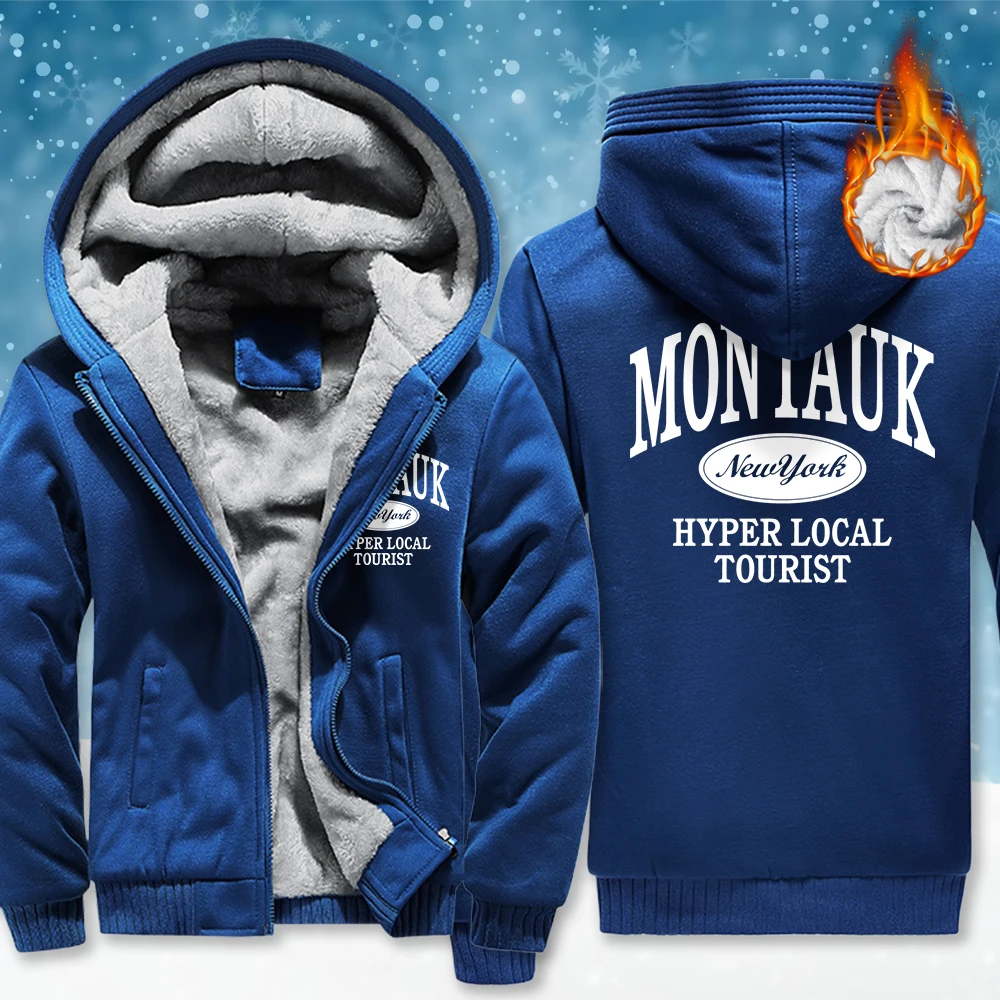 

Montauk New York Hyper Local Tourist Print Мужское утепленное пальто Свободная флисовая толстовка на молнии Зимний утепленный топ Мягкая одежда унисекс