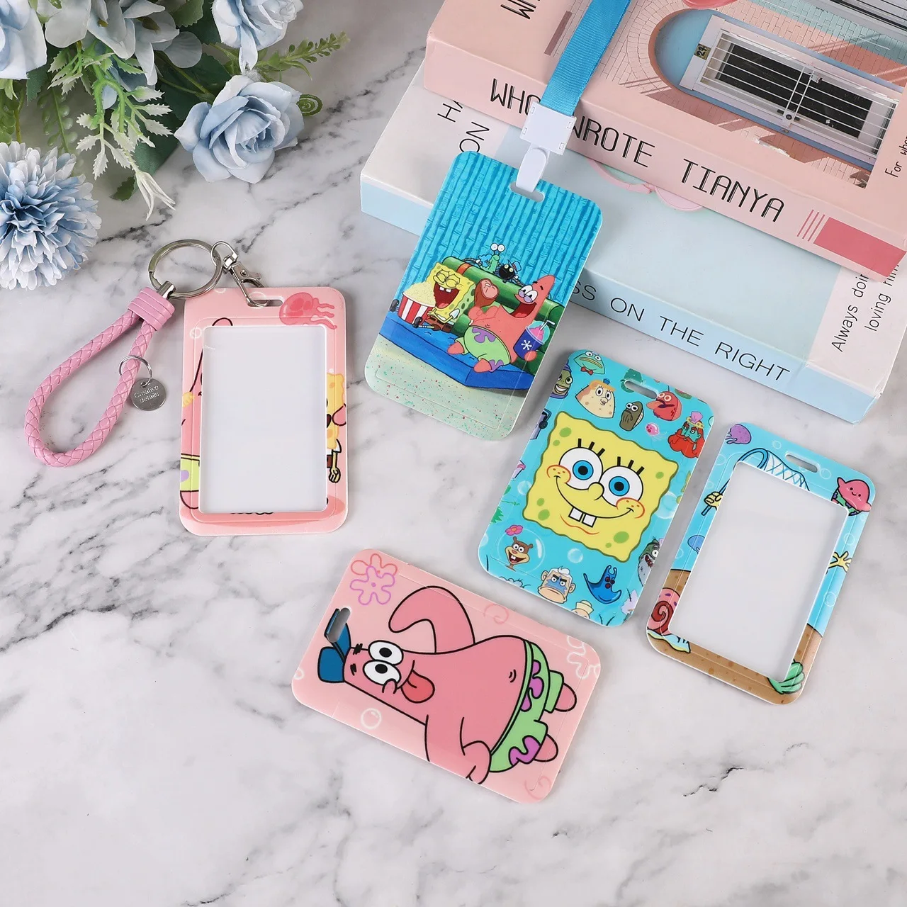 Spongebob Squarepants Credential Holder Keychains Neck Ring Keychain Neck Strap Nurse Lanyard With Card Holder Reel Clip