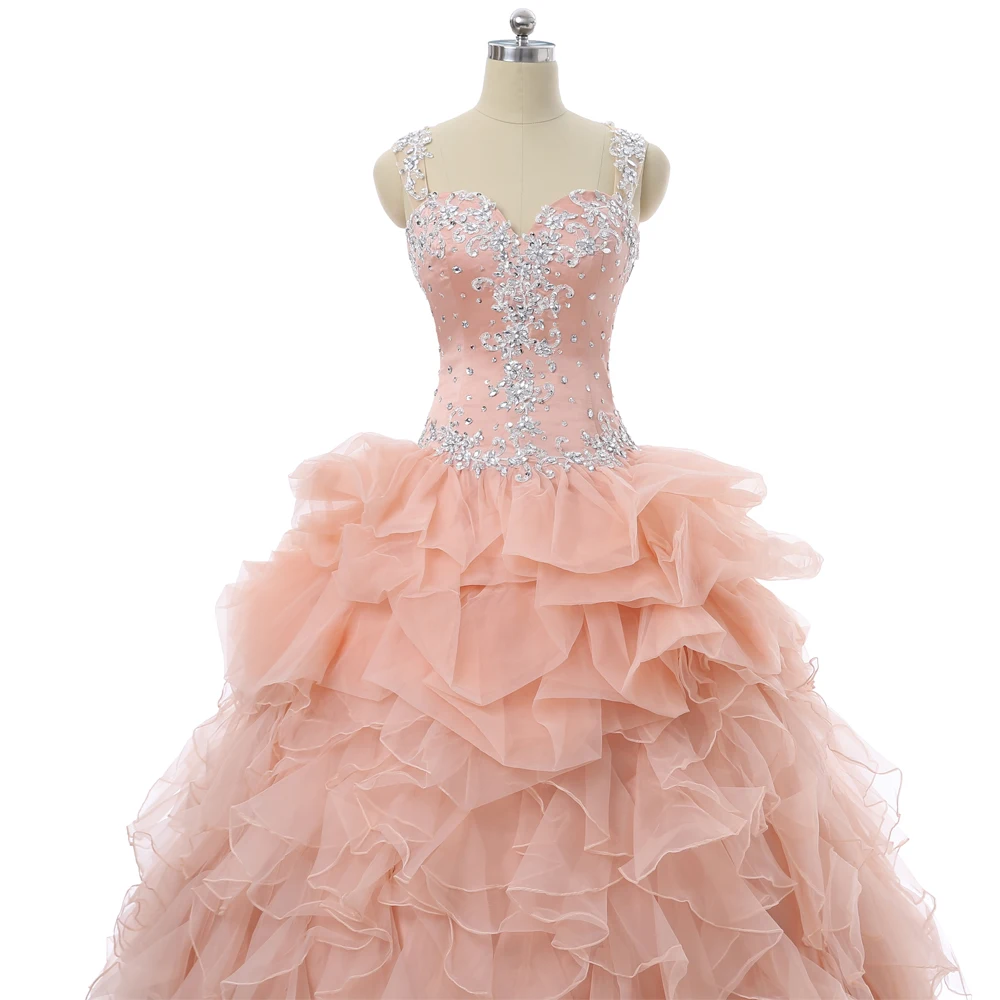 Pearls Pink Quinceanera Dresses Ball Gown Sweetheart Organza Appliques Beaded Mexican Sweet 16 Dresses 15 Anos