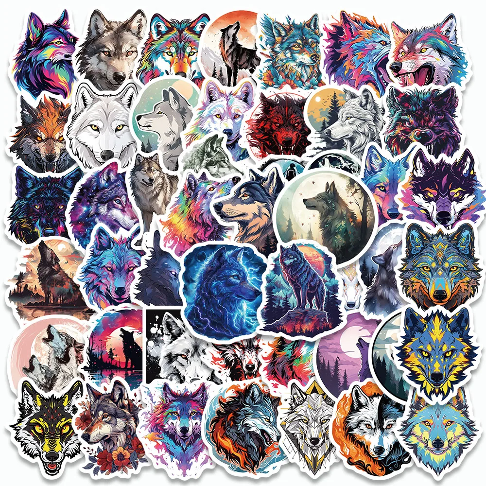 

50PCS Cool Cartoon Wolf Stickers Animals Decals For Fridge Laptop Suitcase Skateboard Guitar Decorate Stickers Children's Gift