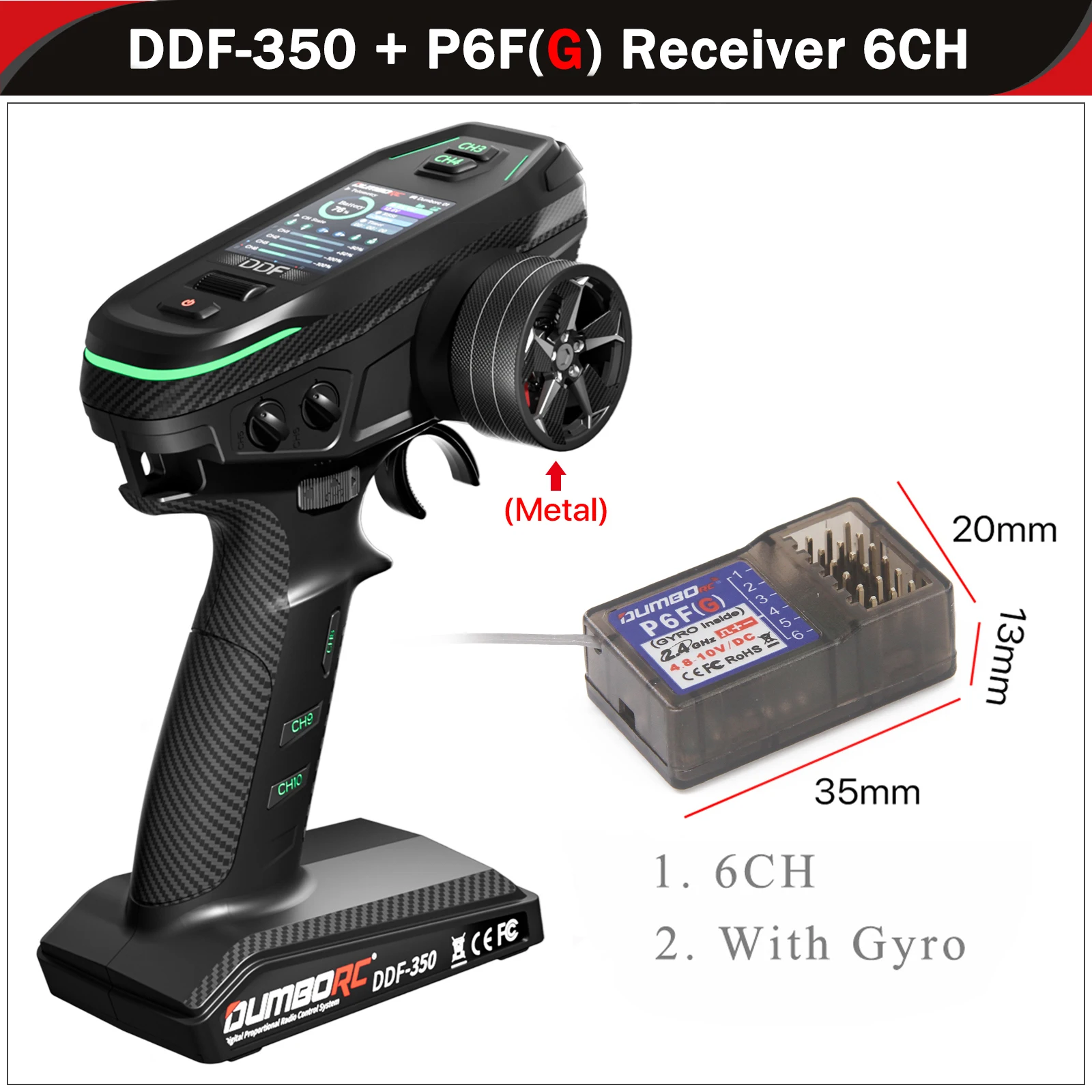 DUMBORC DDF-350 10CH Afstandsbediening 2.4G 10 Kanaals Zender P6F P6DC Gyro Ontvanger voor Drift Auto Tank Boot Robot speelgoed Wltoy - afbeelding 1