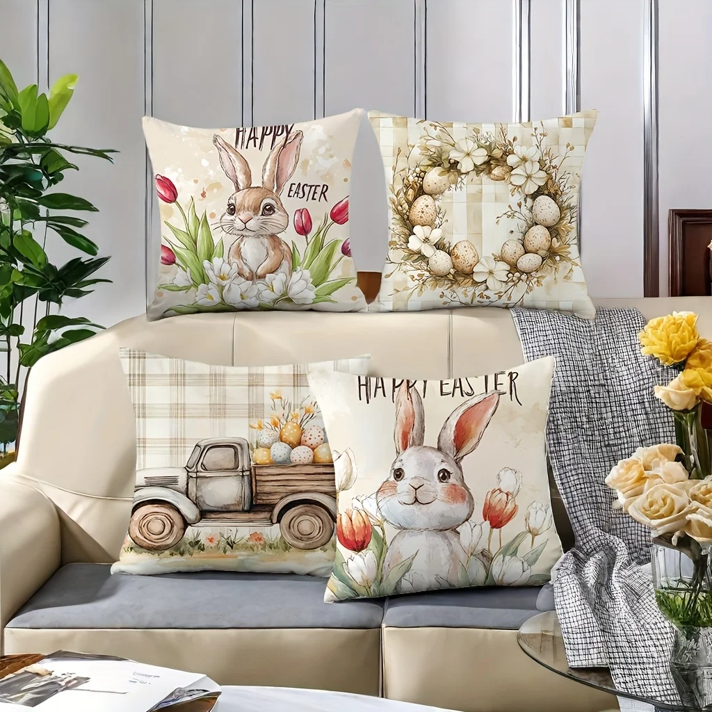 4 Piece Set New Pillow Covers Easter Pattern Warm And Cozy Beautiful And Practical Suitable For Home Sofa Decoration Home