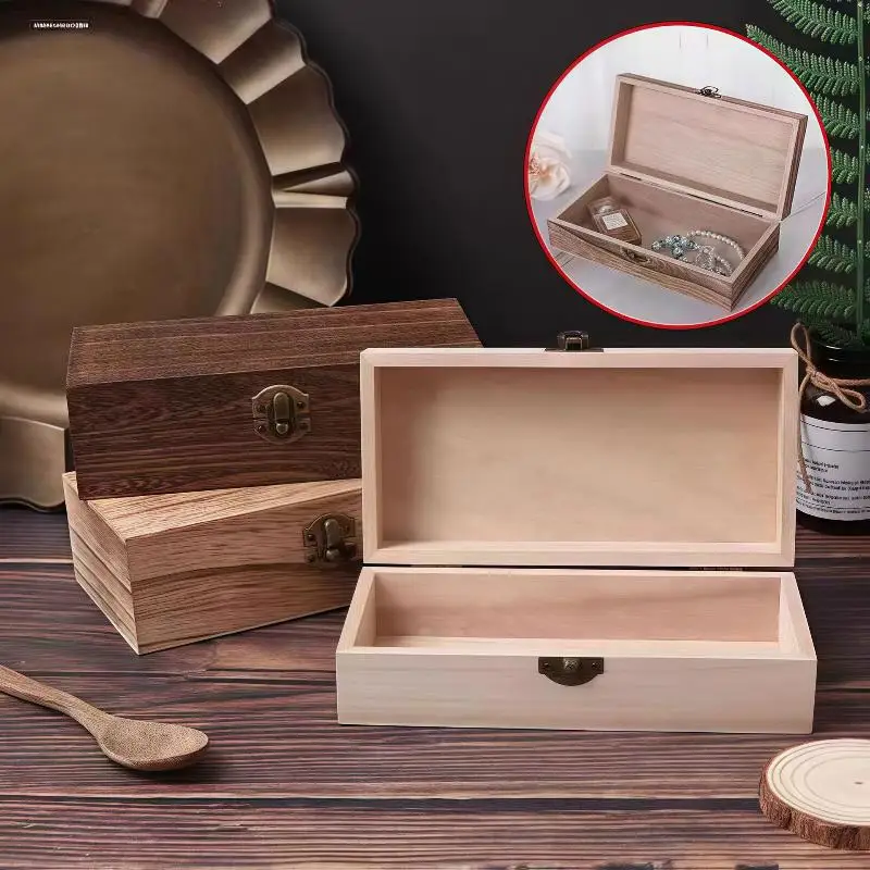 NEW Rectangular Wooden Storage Box Organizer Wooden Storage Case Simple Storage Container Dust-Proof With Lock Jewelry Box Case