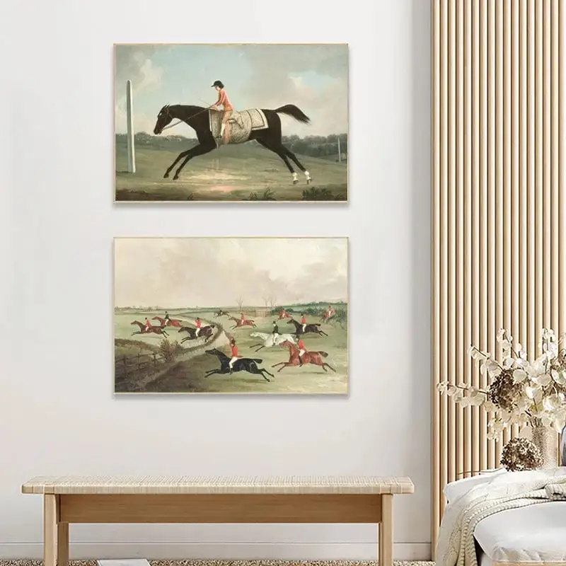Impresión en Lienzo de Jinetes Vintage a Caballo, Arte del Campo Deportivo Inglés, Póster de Caballos, Decoración de Pared