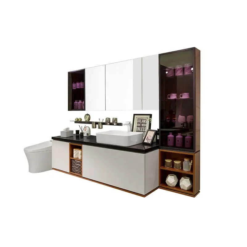 custom.Luxury Modern Custom Hotel Bathroom Vanity Cabinet Wood Plywood with LED Light Vanity Combo Bathroom Design