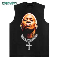 TIDESHEC Vintage Portrait Tank Top Hip Hop Retro Rodman Graphic Print Vest Harajuku Streetwear Oversized Sleeveless T-Shirt Tops