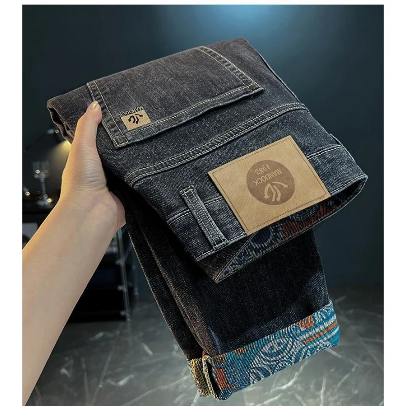 

eans men's 2026 autumn new embroidered printed men's clothing slim fit elastic denim trendy casual retro pants
