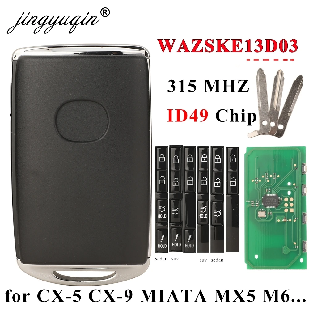 Jingyuqin WAZSKE13D03 pilot zdalnego sterowania do CX-5 Mazda CX-9 MIATA MX5 M6 ID49 Hirag-Pro Chip 315MHz