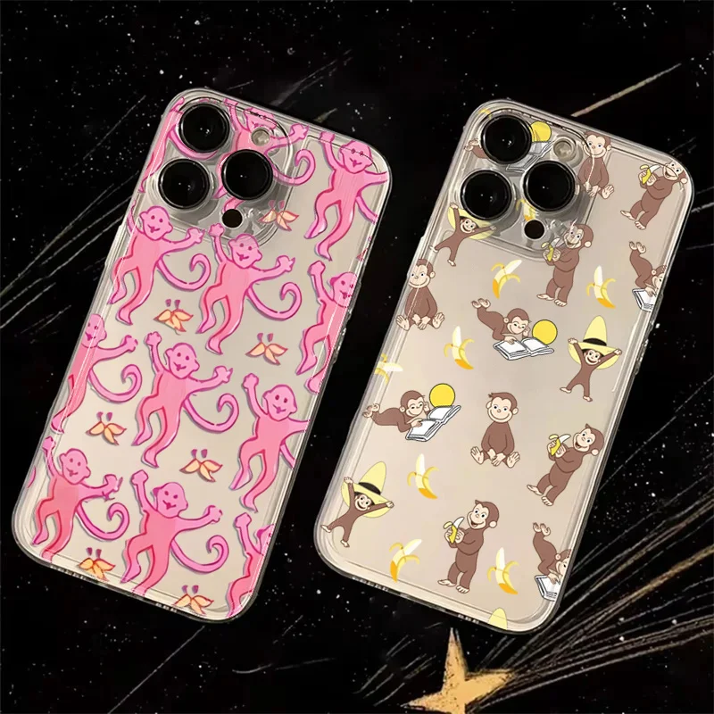 

Cartoon Monkey Banana Anime Case for IPhone 16 16e 15 14 13 12 11 Pro Max 13 12Mini XS XR 7 8Plus SE 2022 Soft Clear Cases Coque