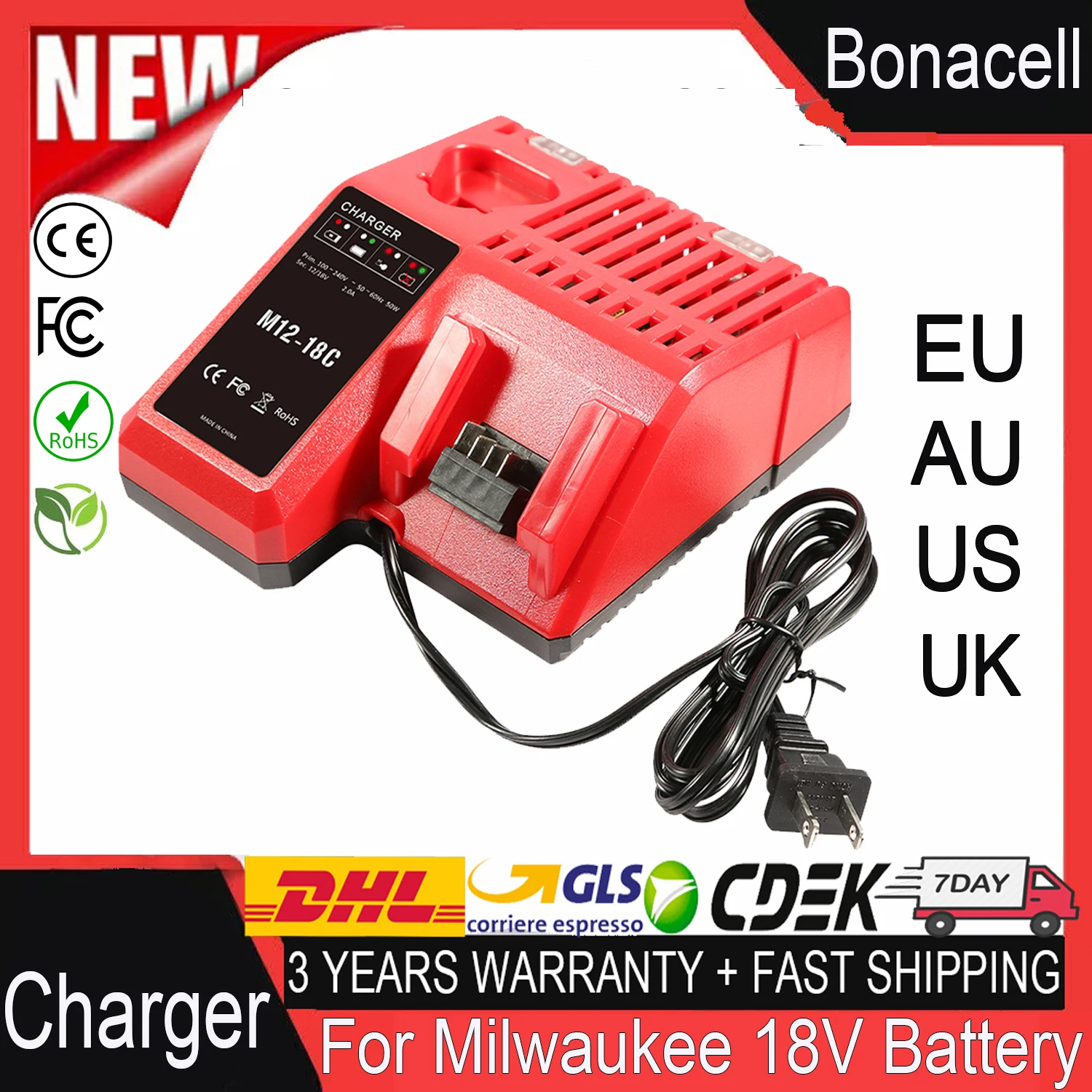 100V-240V Battery Charger For Milwaukee M18 Battery EU AU UK US Plug Charger For Milwaukee 18V Cordless Power Tools