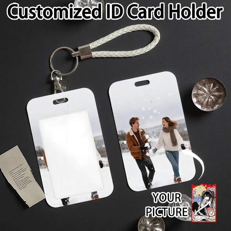 DIY Couple Photo Double Sided Custom Acrylic ID Card Holder Bank and Credit Card Protective Cover Cute Campus Card Keychain