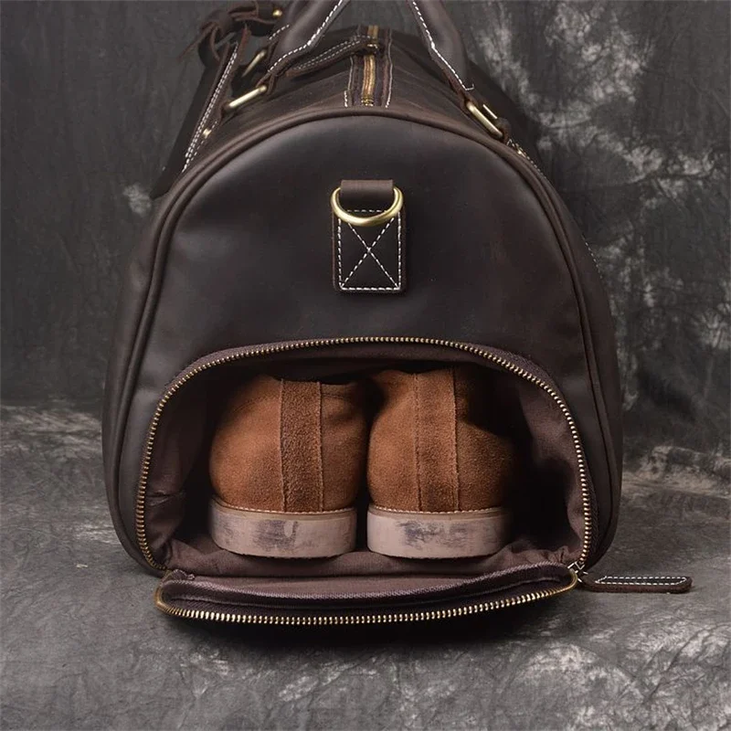 High Quality Vintage A4 Brown Black Large Big Thick Genuine Crazy Horse Leather Business Men Travel Bag Cowhide Male Duffle M183