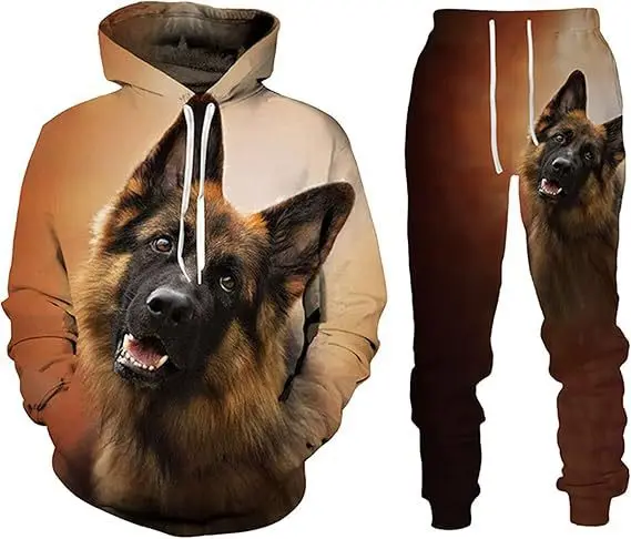 도베르만 애완견 동물 3D 프린트 후드티 바지 세트 남성 패션 스웨트셔츠 스웨트팬츠 투피스 슈트 트랙슈트 남성 의류