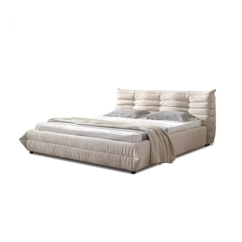 Italian Minimalist Wabi Sabi Upholstered Bed 1.8m Modern Fabric Double Frame for Master Bedroom
