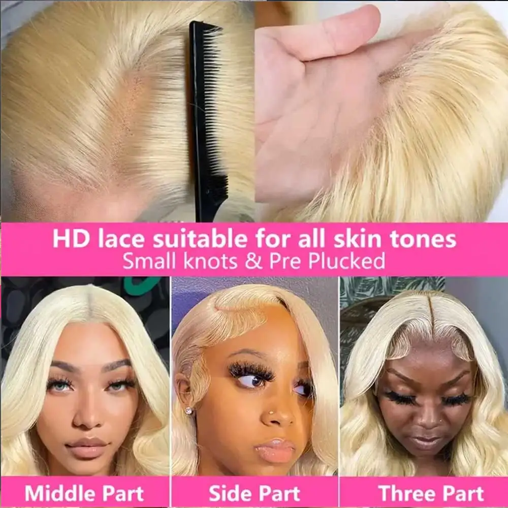 613 Blonde Honey Blond Lace Front Wig Human Hair Body Wave 13x4 Transparent Lace Frontal Remy Hair Wigs 40 42 Inch Long CurlyWig image 5
