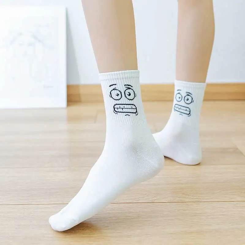 Women White Socks Cotton Cute Funny Socks Anime Kawaii Smiley Harajuku Designer Socks Christmas Family