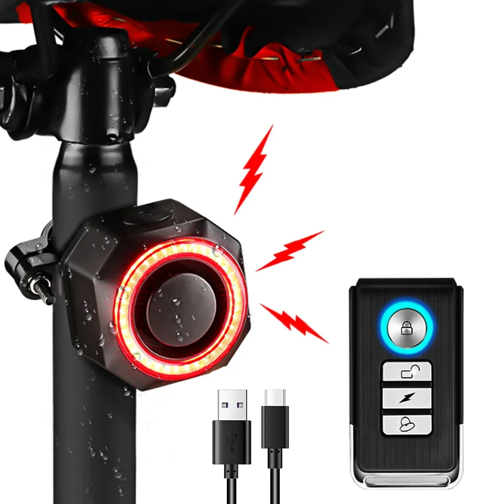 Bicycle Taillight Alarm Burglar Smart Auto Brake Sensing Bike Rear Light Waterproof USB Charging Bike Lamp Cycling Accessories