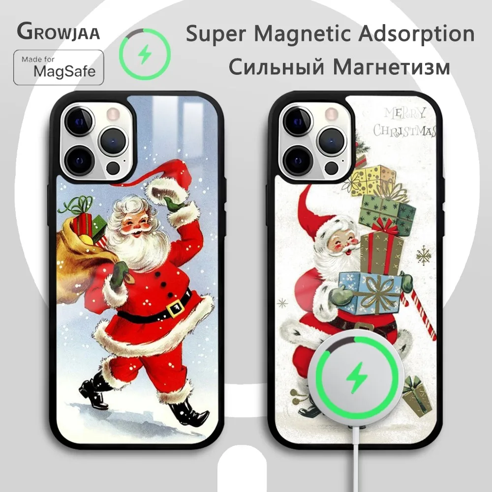 

Retro Santa Claus Phone Case For iPhone 15 14 13 12 11 Pro Max Plus Mini Mirror Wireless Magnetic Cover