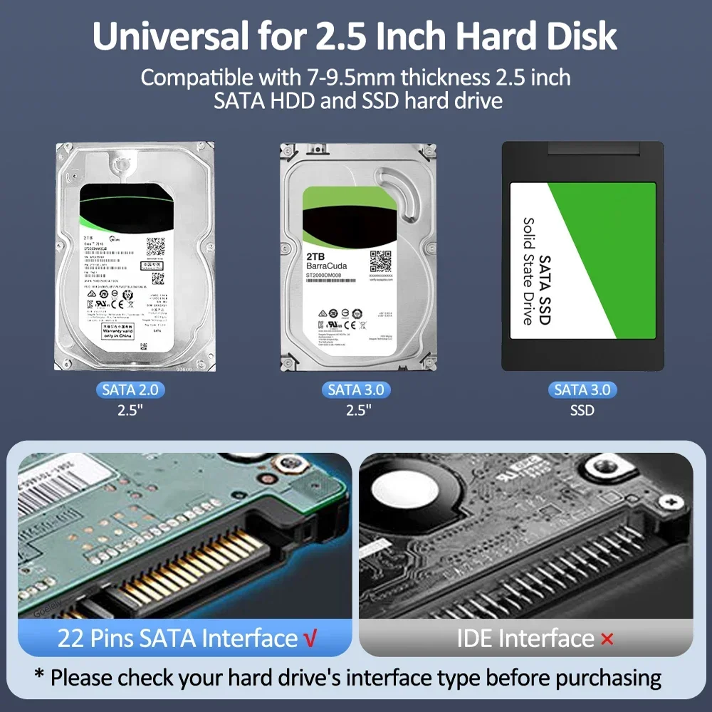 ﻿ ﻿ Caja HDD de 2,5 "SATA a USB3.0, adaptador de carcasa HDD, caja de disco duro para disco SSD HDD con Cable tipo USB3.0 para ordenador portátil P