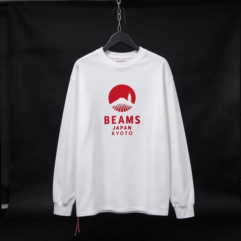 White Breathable High Quality Cotton Beams Long Sleeve Snow Mountain Tower Print Weaving Red Rope Tshirt Men Women Streetwear