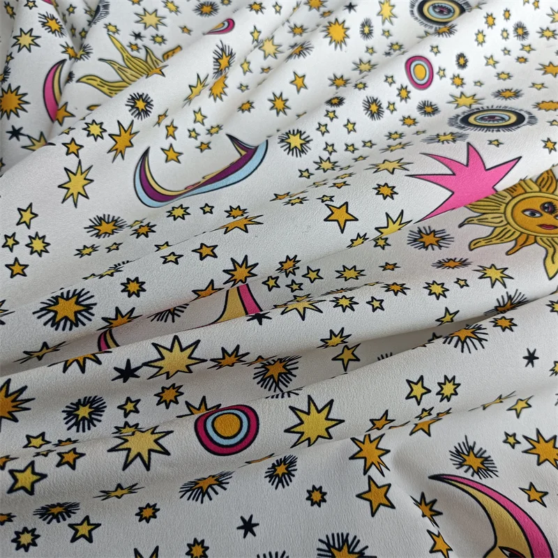 High Quality Printed Sun Moon Polyester Crepe De Chine Fabric Fabrics For Sewing Dress Shirt Fashion Clothing Cloth Per Meter