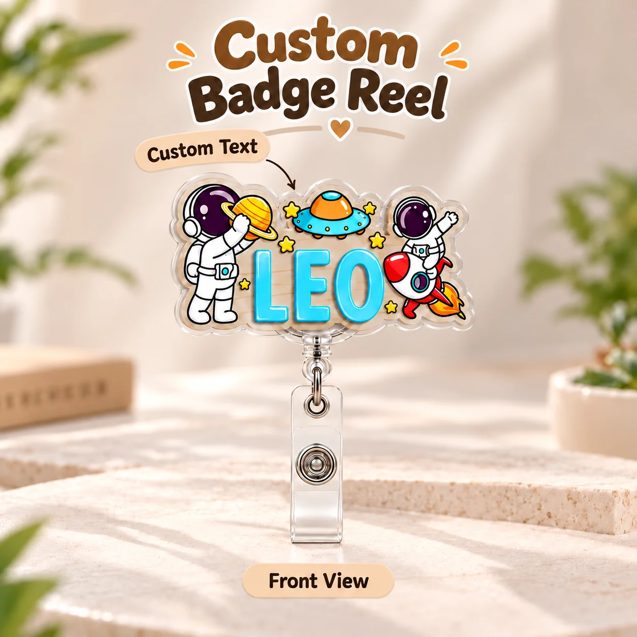 Custom Badge Reel Personalized Acrylic Retractable Clip for Photo Name Design for Nurses Teachers & Students ID Badge Holders