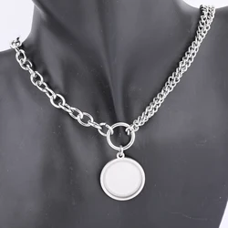 2pcs Stainless Steel Chain Necklace Bezel Blanks Fit 20mm Round Cabochon Pendant Base Setting Trays Diy Jewerly Findings