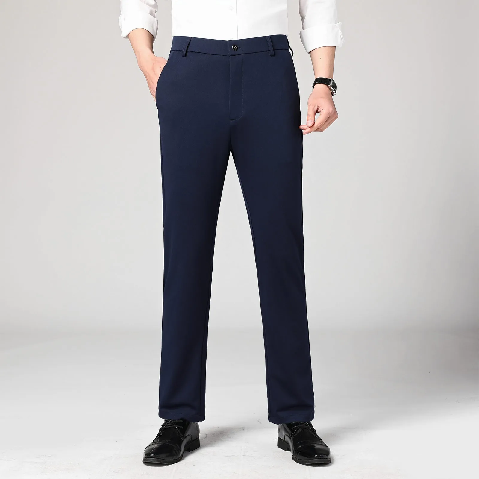 

Men Trousers Loose Straight Leg High Rise Casual Pants Business Stylish Formal Slim Fit Suit Casual England Wind Calf Pants