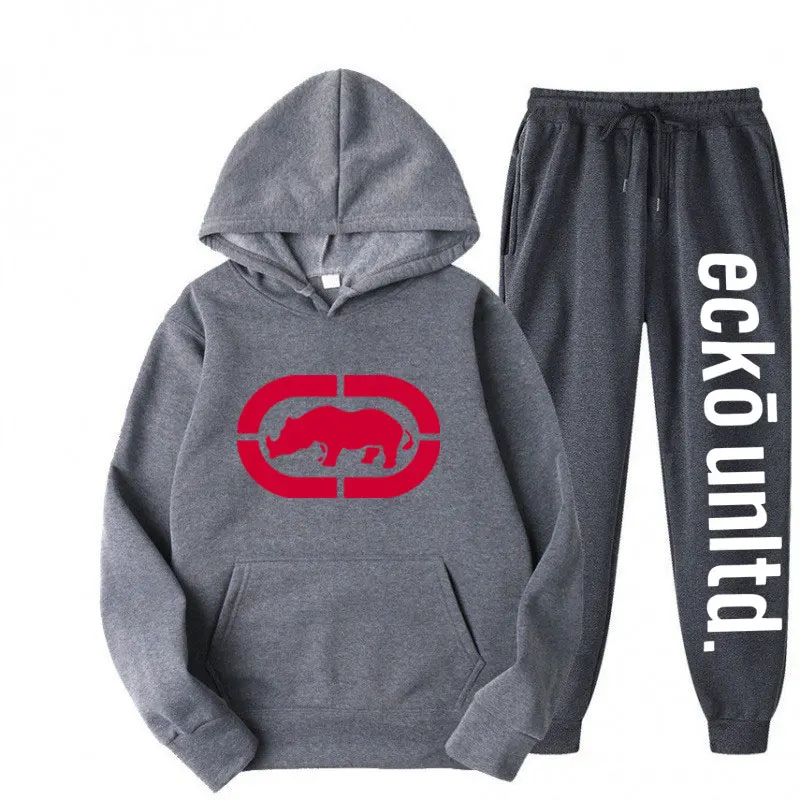 Imagen 5: Conjunto Deportivo de Moda para Hombre ECKO Invierno 2026, Sudadera con Capucha y Pantalones Deportivos Estampados, Conjunto Casual de Dos Piezas para Fitness y Jogging