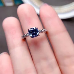 Square Blue Moissanite Women Rings Simple Minimalist Pinky Accessories Ring Band Elegant Engagement Jewelry Rings