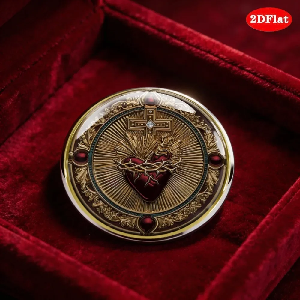 6/12/20 Pcs 2D FLAT Vintage Sacred Heart Cross Thorn Graphic Stainless Steel Brooch, Badge Pin, Cultural Collection Holiday Gift
