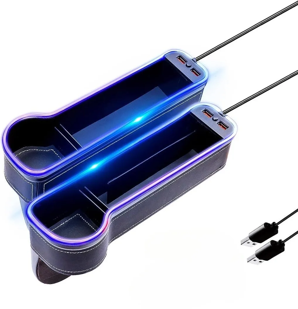 

Car Seat Gap Filler Cup Holder 7 Colours Changing LED Car Crevice Storage Organizer Box With 2Usb Charger Car Accessories