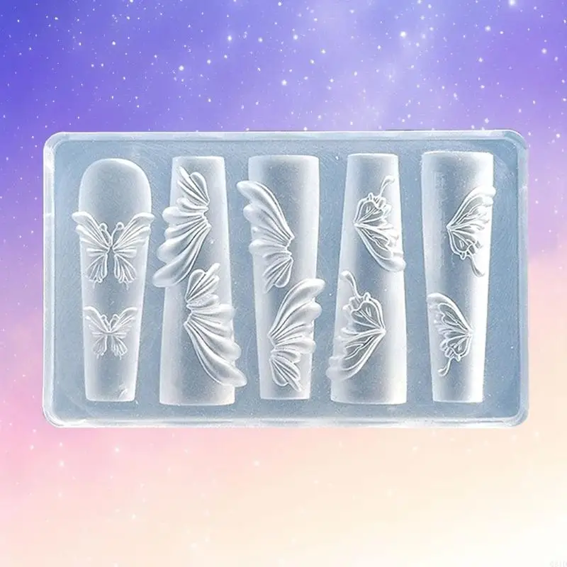 قالب فني مرن من Unguis لتصميمات Unguis المختلفة التي تسلط الضوء على تأثير النقش على شكل فراشة ثلاثية الأبعاد #4