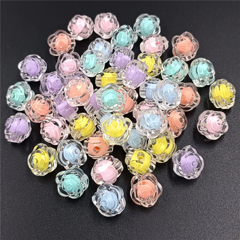 11mm 20Pcs Multicolor Transparent Sandwich Rose Flower Beads For Bracelet Neckalce Pendants Making DIY Jewelry Handmade Material