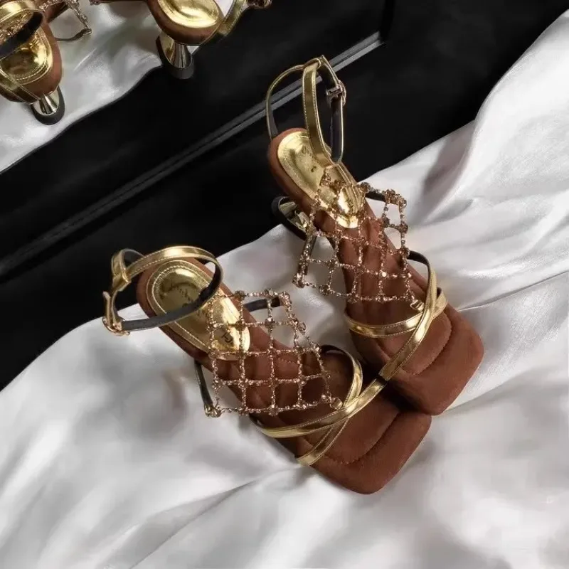 

2025 New Summer Rhinestone Sandals Women's Block Heel High Heels