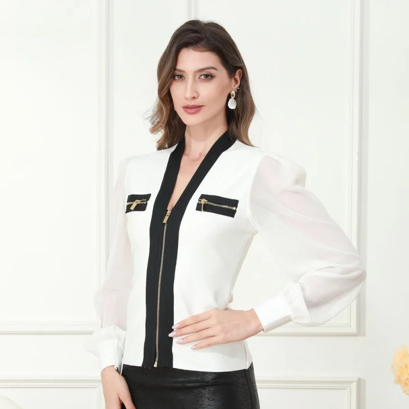 

Fashion European and American New Women's White Top Autumn Winter High-end Clothing Long SleeveJacketclothing