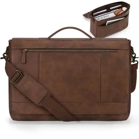 Leather Messenger Bag for Men 15.6 Inch Laptop Bag Vintage Briefcase Large Computer Bag Satchel Shoulder Bag For College, Work,