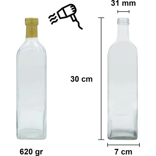 Afracam Maraska Transparent 1000 ml Locked Lid and Hooded Empty Glass Bottle 6 Pcs