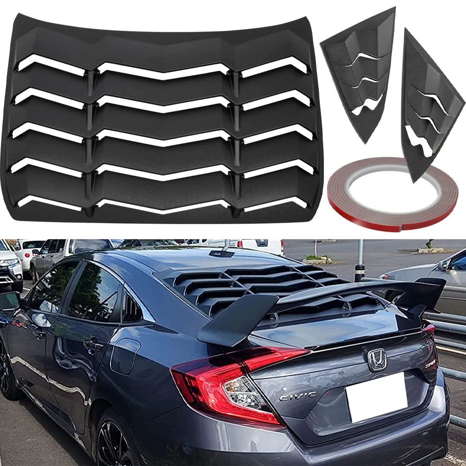 Rear&Side Window Louvers for Honda Civic Sedan 2016-2020 10th Gen Civic Racing Style ABS Windshield Sun Shade Cover Lambo Style