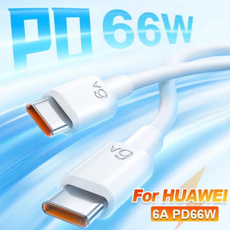 USB Tipo C Cabo do carregador rápido, 66W, 6A, Cabo de dados rápido, carregamento para Huawei Companheiro 60, 40, 50, 30, P70, 60 Pro, MateBook, Honra, Magic6